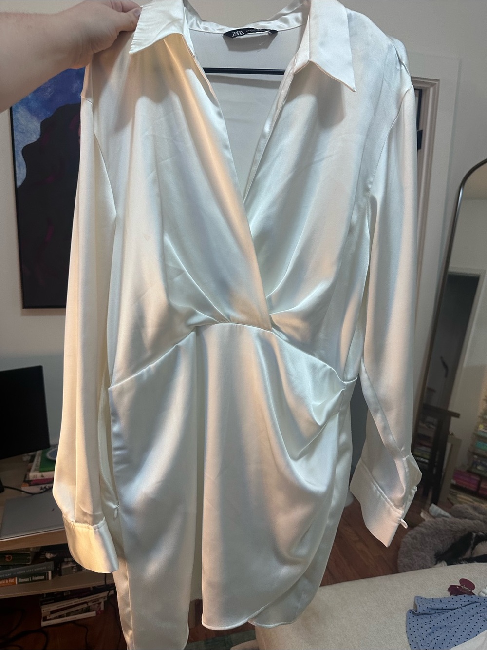 Zara Cream Satin Wrap Blouse